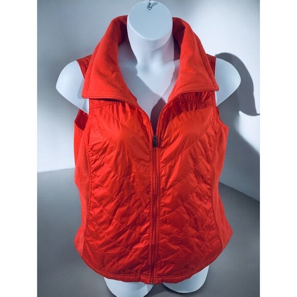 Columbia Women XL Quilted Fleece Zip Front Vest Red Lightweight Outdoor Layering - Picture 2 of 10